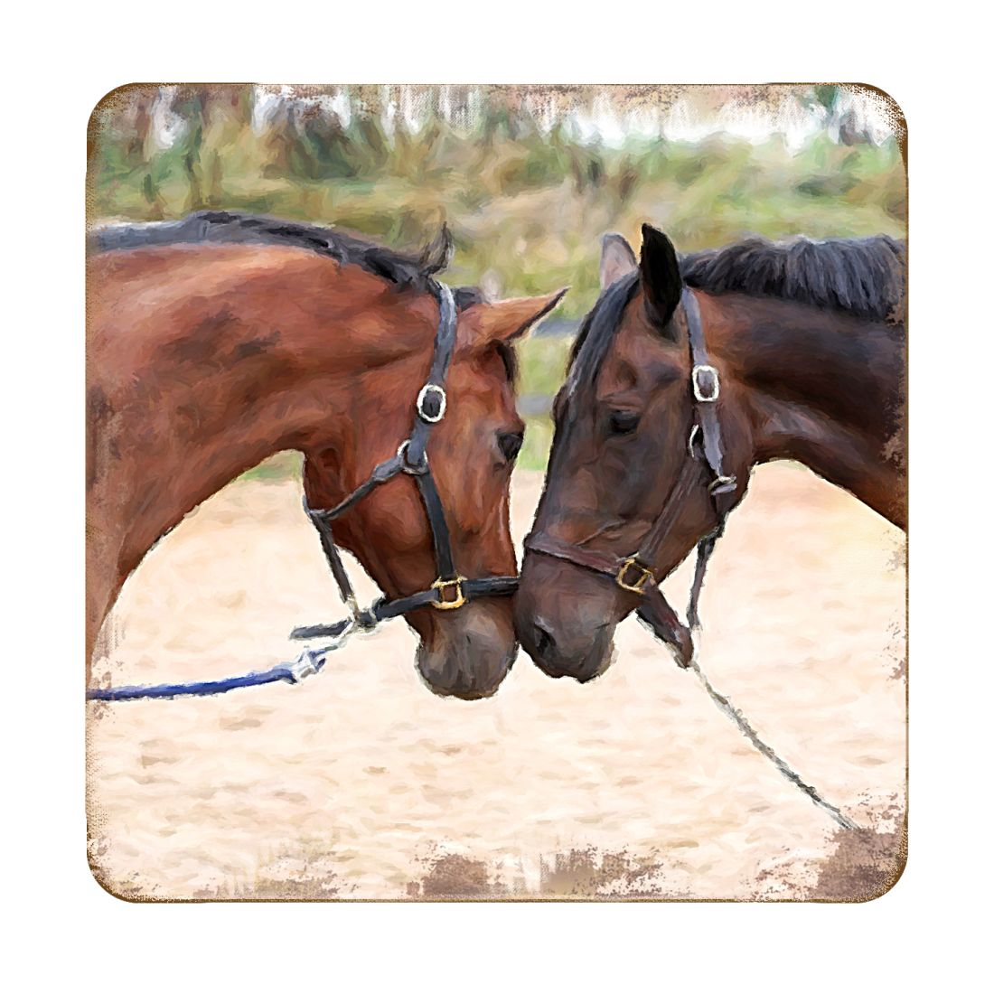 Horses Wooden Cork Coasters Gift Set of 4 by Nature Wonders - Nature Wildlife Decor - 95370C-S4