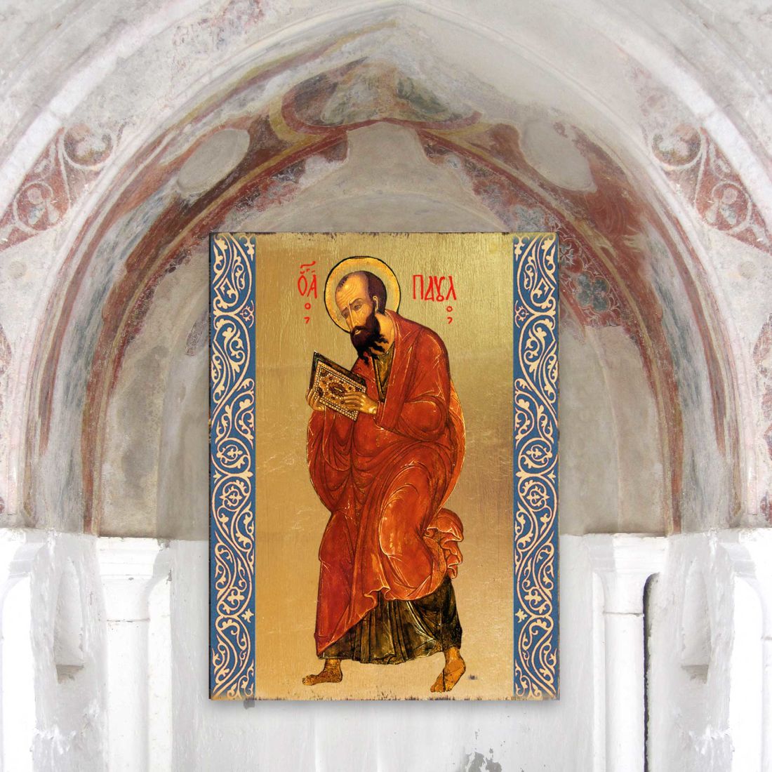 Icono religioso cristiano sagrado de San Pablo de madera bañado en oro - Decoración inspiradora - 85035