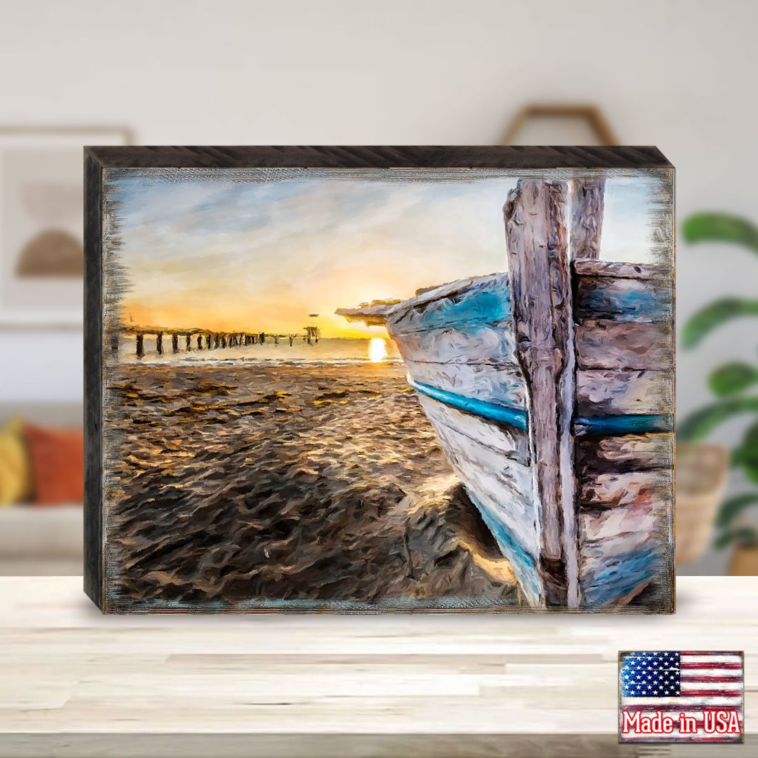 Beach Boat Wood Wooden Coastal Wall Art by Nature Wonders - Coastal Sea-Life Decor - 95271B