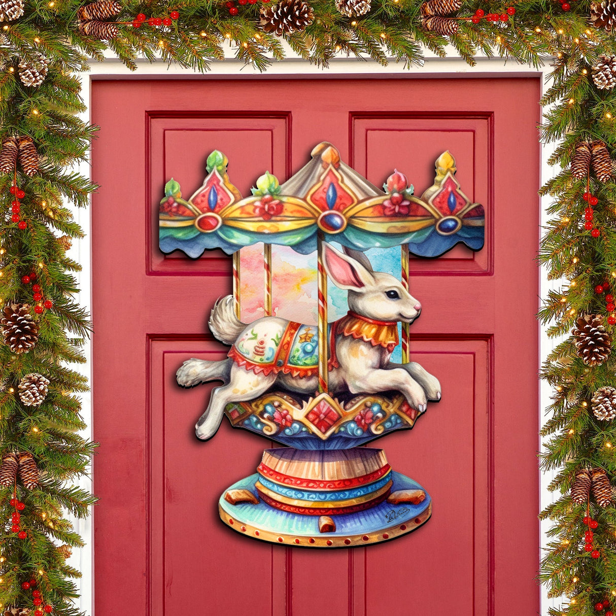 Carousel Bunny Holiday Door Decor by G. Debrekht - Christmas Decor - 8611026H