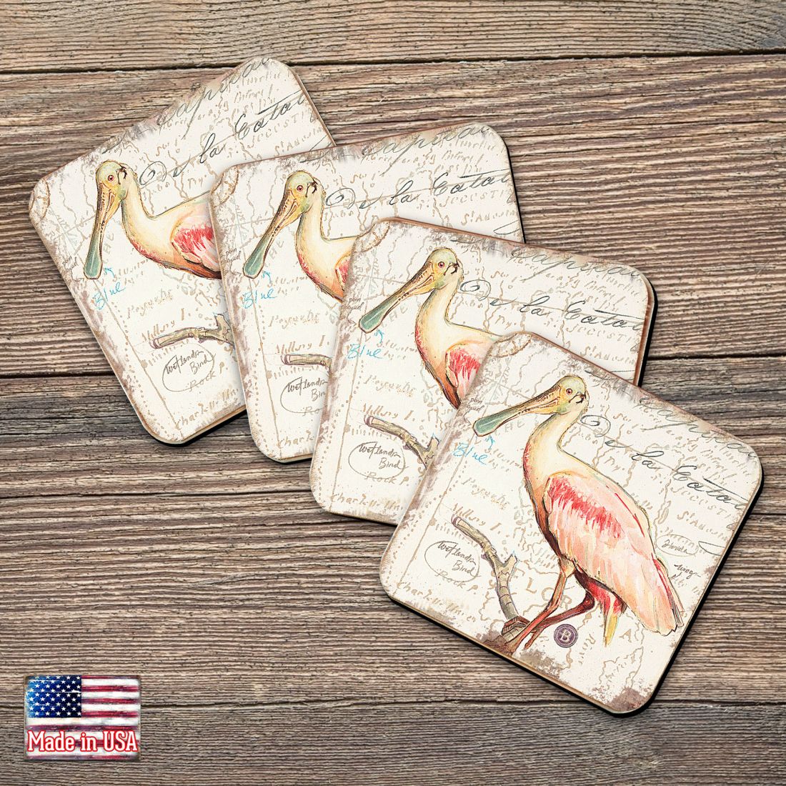 Bird Wooden Cork Coasters Gift Set of 4 by Nature Wonders - Nature Wildlife Decor - 8198624C-S4