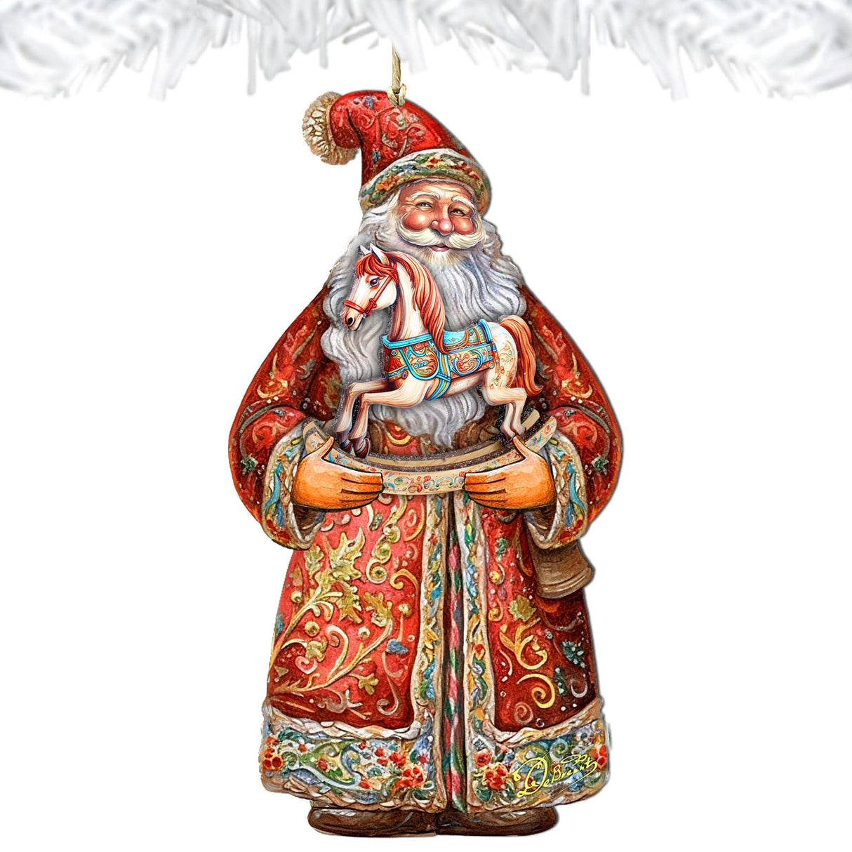 Adornos de madera con el nostálgico caballo mecedor de Papá Noel de G. Debrekht - Decoración navideña con muñeco de nieve de Papá Noel - 8691414