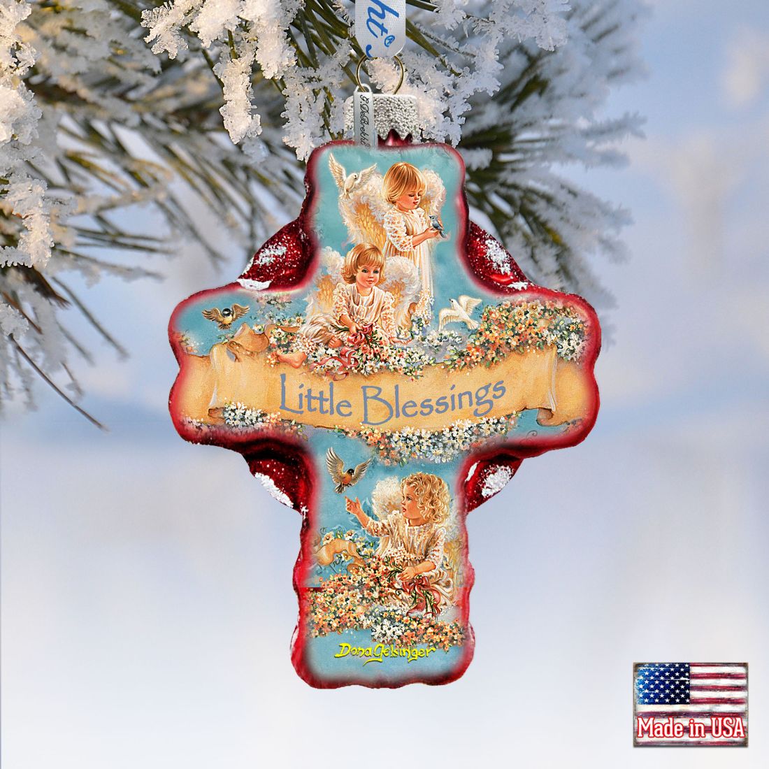 Adorno de cruz de cristal con icono de pequeñas bendiciones de D. Gelsinger - Decoración navideña - 758-023-DG