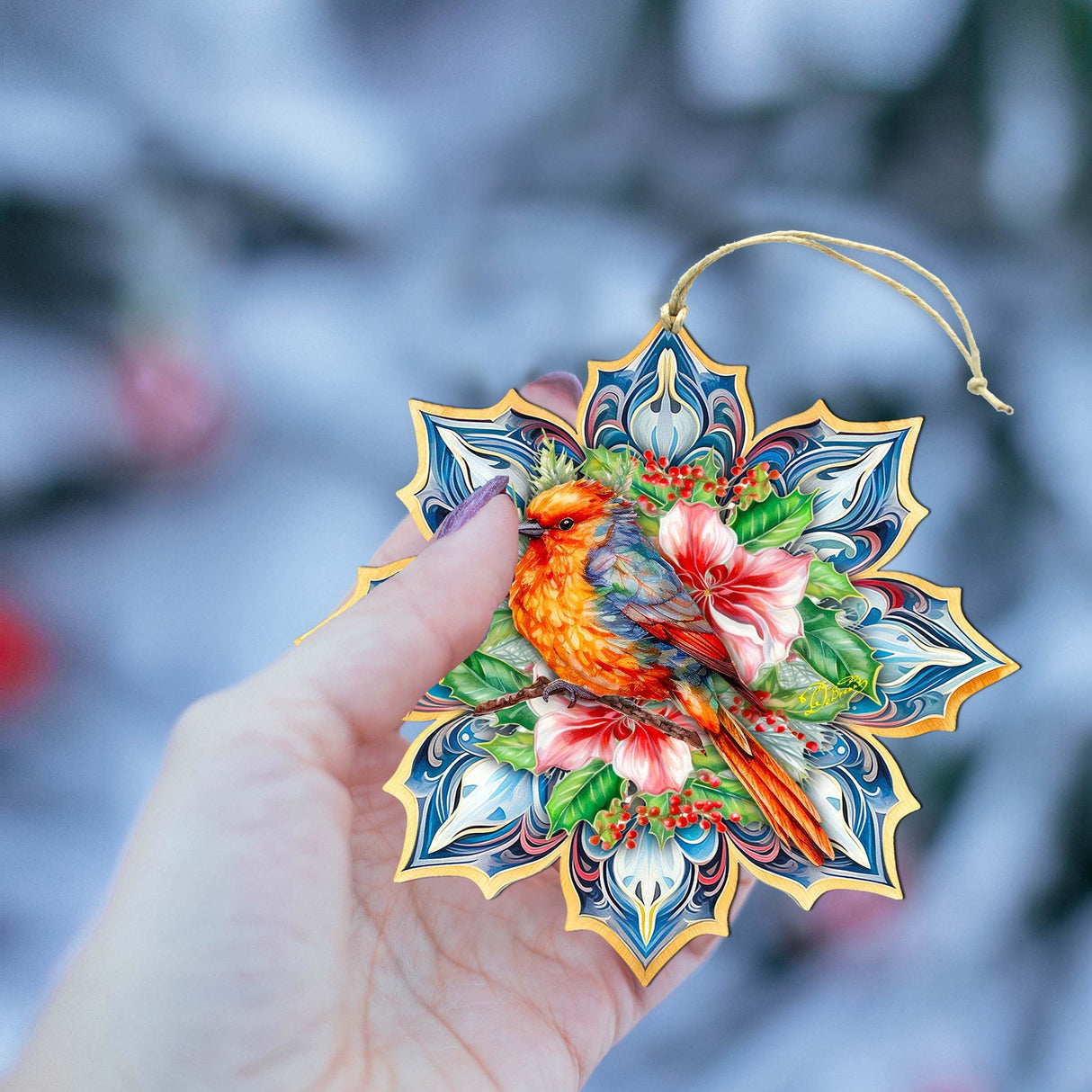 Forest Bird Snowflake Wooden Ornaments by G. Debrekht - Nature Wildlife Decor - 8688412