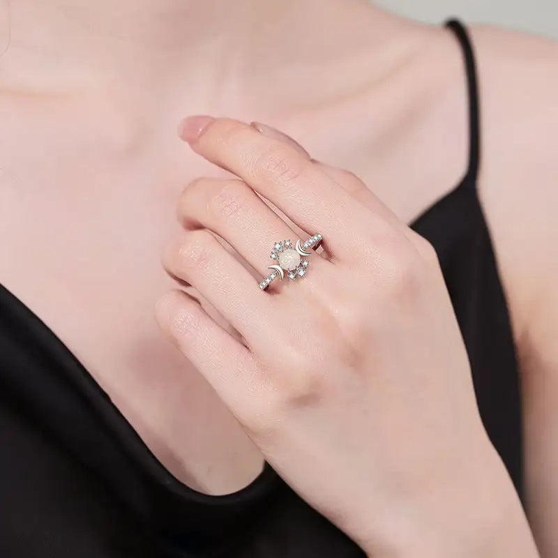 Platinum Round White Opal Glossy Double Moon Edge - Lootquake