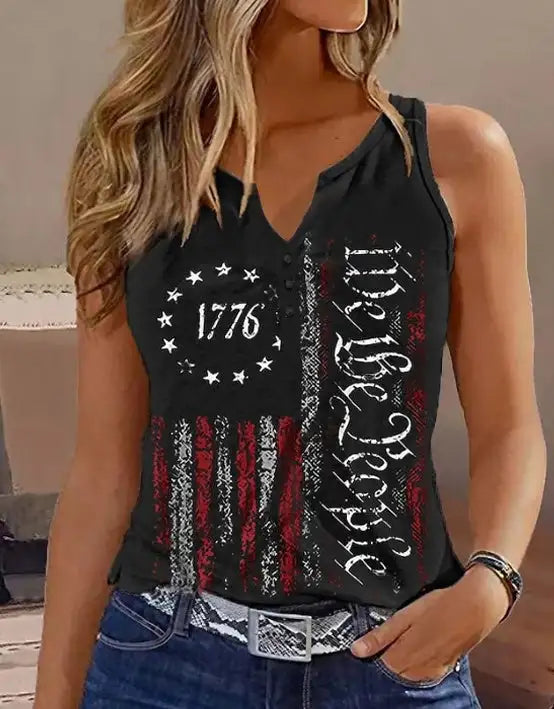 Ladies' V-neck Printed Fashionable Camisole Vest - Lootquake