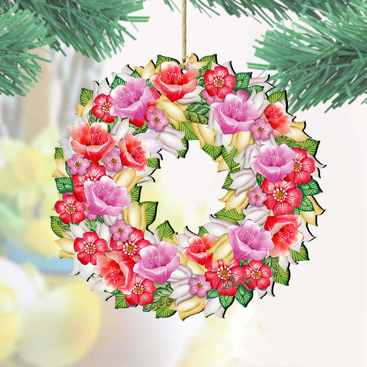 Flowers Summer Wreath Wooden Ornaments by G. DeBrekht - Easter Spring Decor - 8185303-2