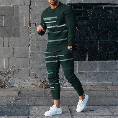 Round Neck Long Sleeve T-shirt Trousers Suit Men - Lootquake
