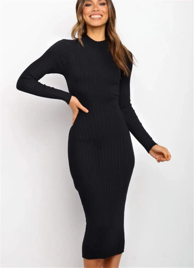 New Style Women's Suits Sweater Dresses Women's Solid Color Backless Bow Tight Dresses - Lootquake