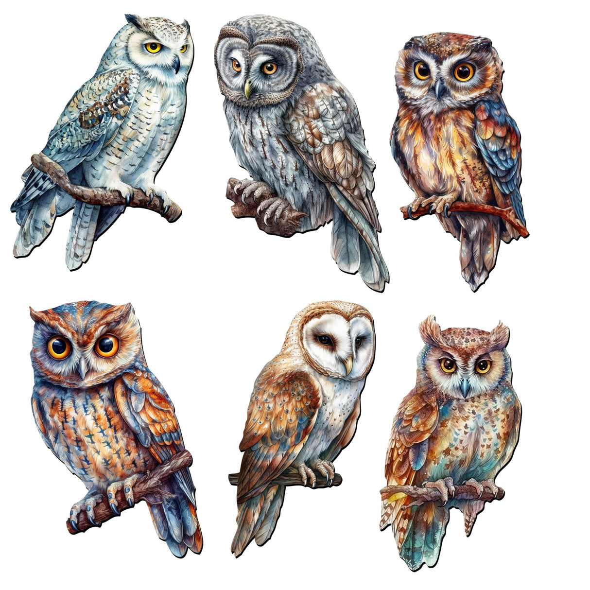Night Owls Decorative Wooden Magnets Set of 6 by G. Debrekht - Wildlife Decor - 8090004G-S6