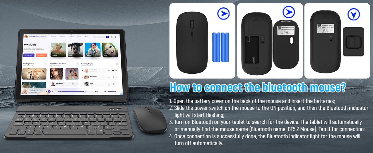 Tableta Android A10L de 10 pulgadas, 12 GB de RAM, 64 GB de ROM, pantalla táctil IPS HD con teclado, estuche, ratón y lápiz óptico, kit de tableta 8 en 1