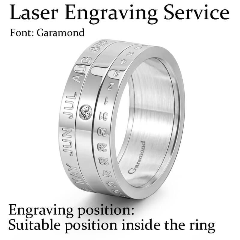 Anillo giratorio de acero inoxidable con diamantes y calendario