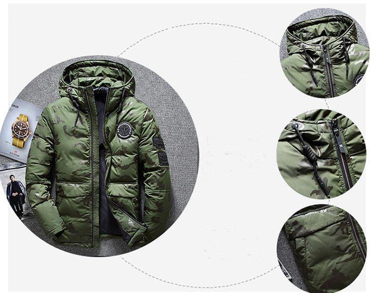 Camouflage Men's Hooded Winter Parka - Slim Fit, Windproof & Warm for Casual Adventures