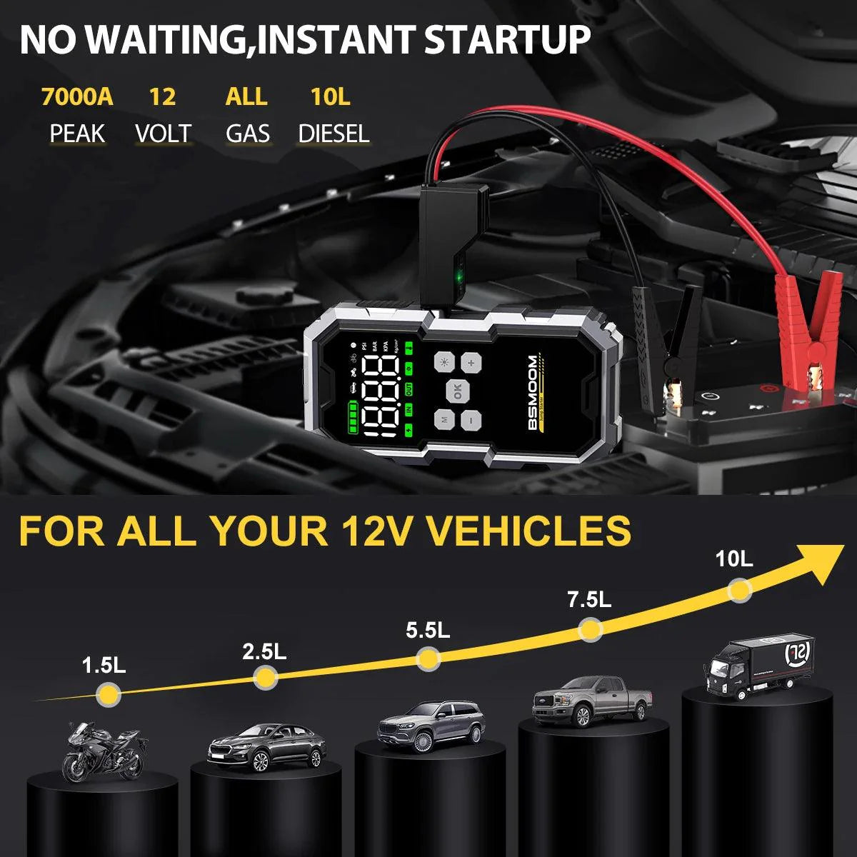 CarJump Pro Jump Starter & Air Compressor - 6000A Power, 21800mAh Capacity, LCD Screen for Effortless Car Battery Boosting