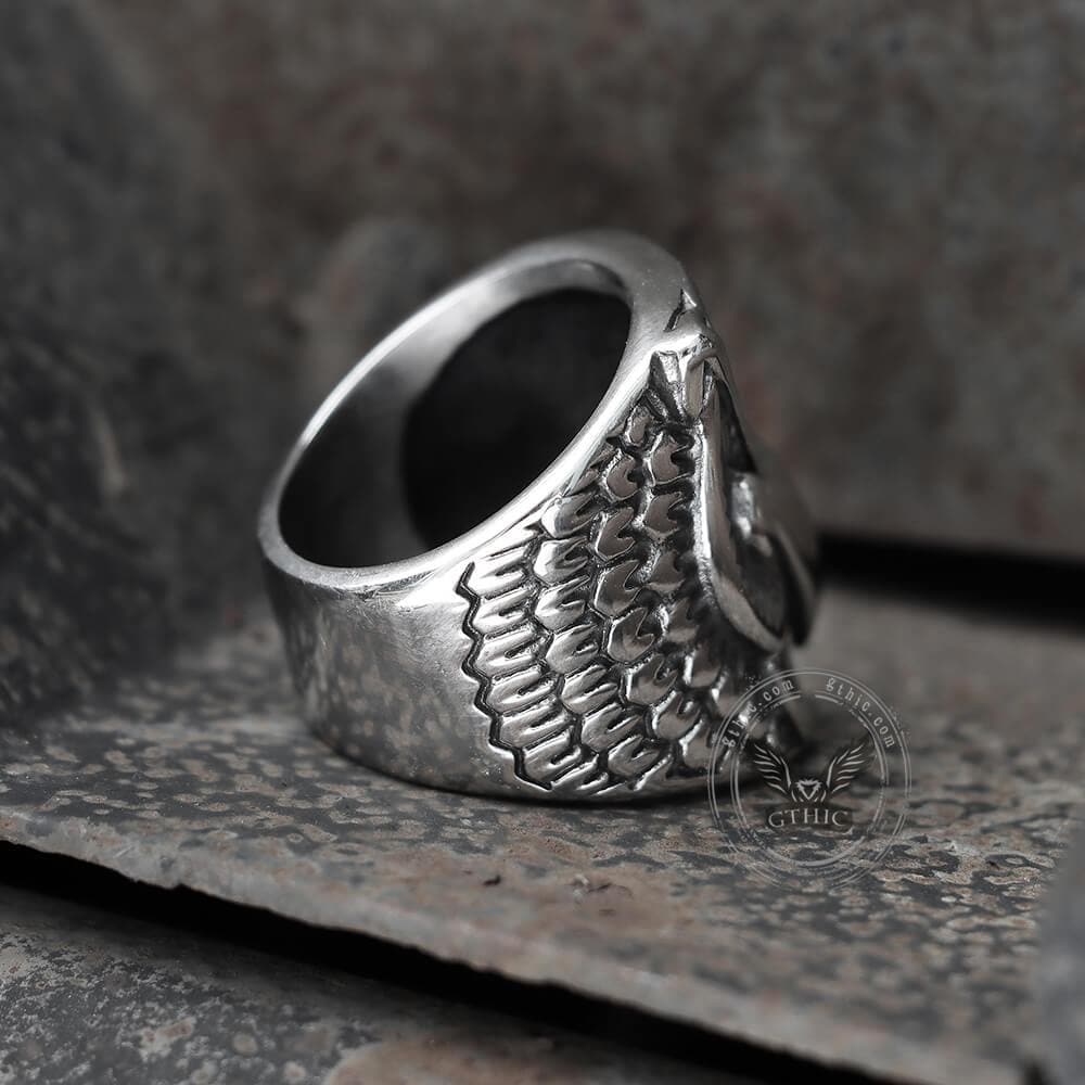 Carved Owl Stainless Steel Animal Ring