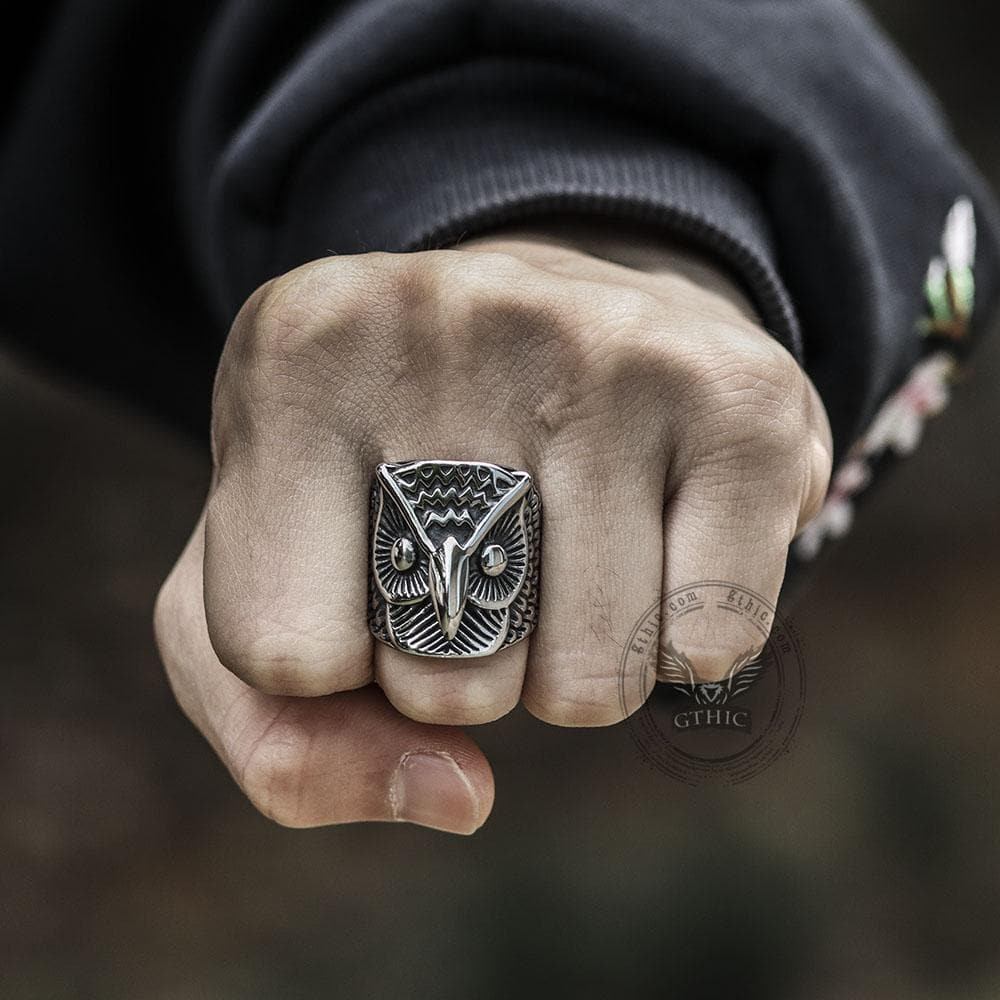Carved Owl Stainless Steel Animal Ring