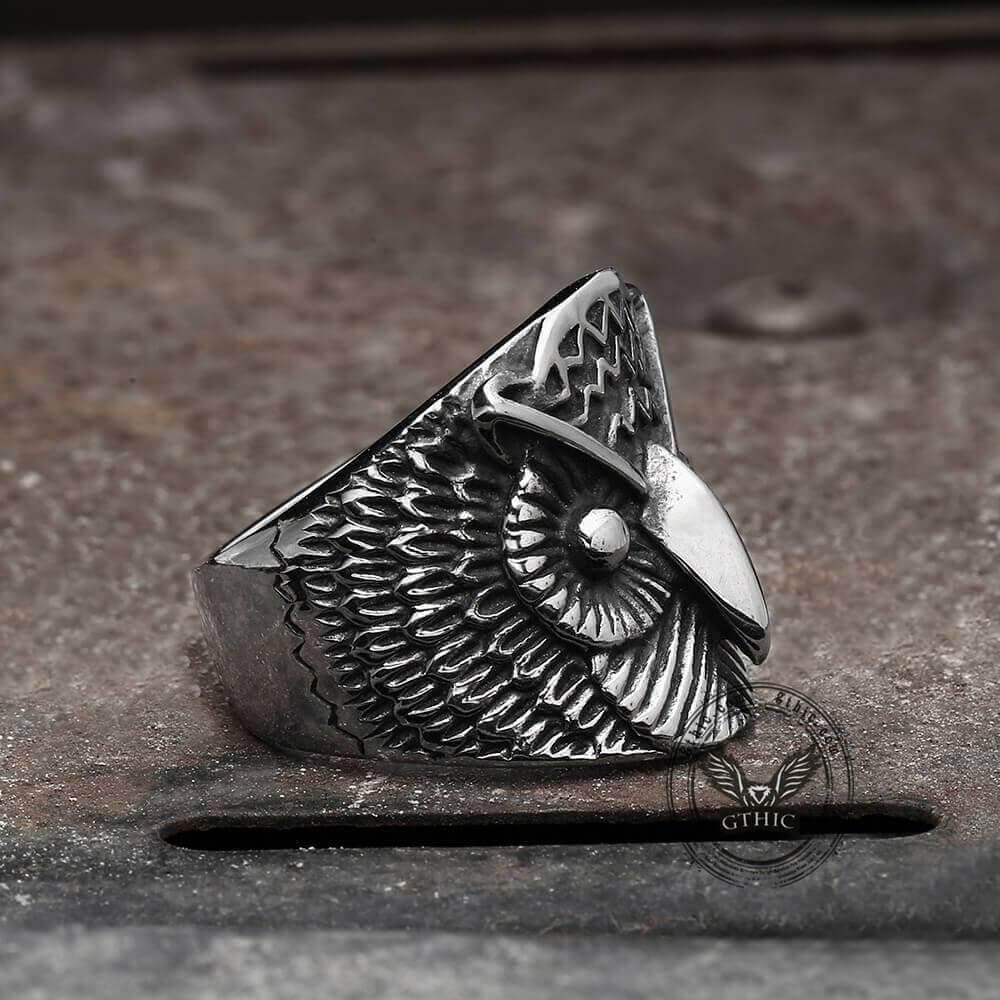 Carved Owl Stainless Steel Animal Ring