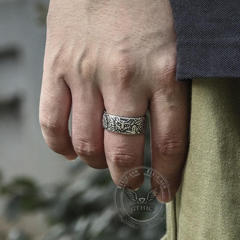 Anillo de aleación con diseño de gato y flores