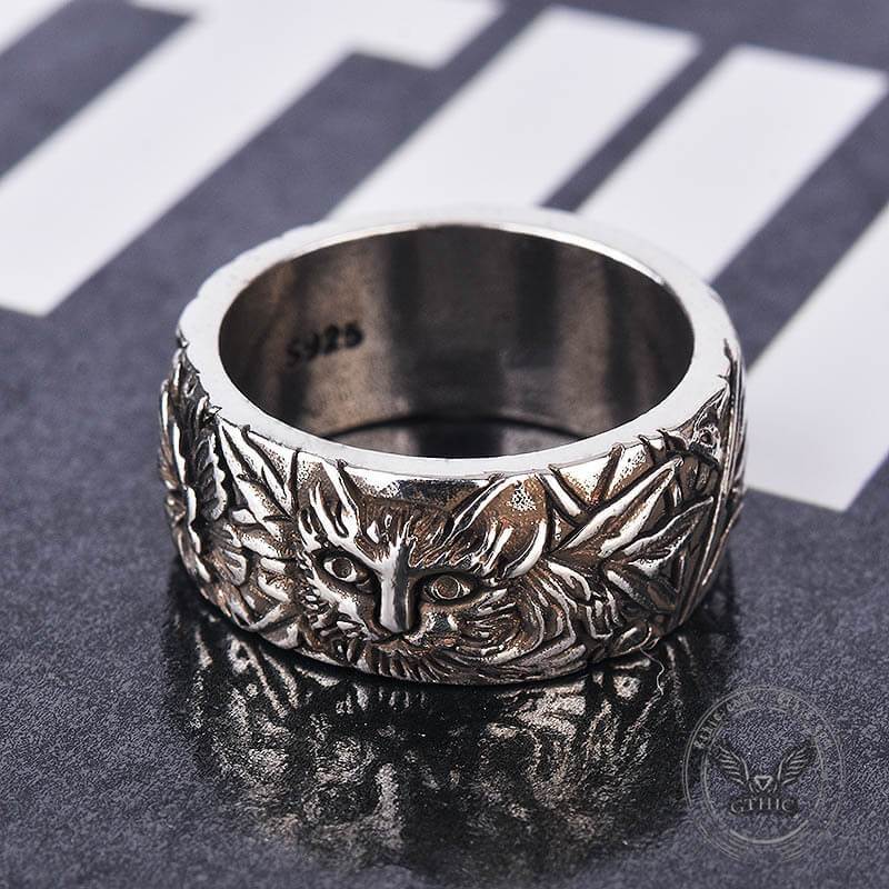 Anillo de aleación con diseño de gato y flores