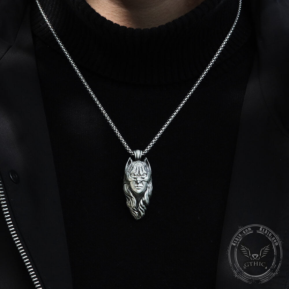 Collar de estaño puro de mujer con máscara de gato