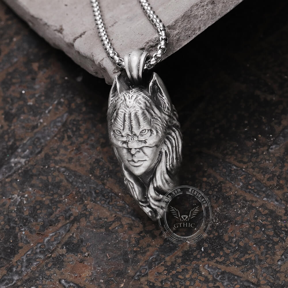 Collar de estaño puro de mujer con máscara de gato