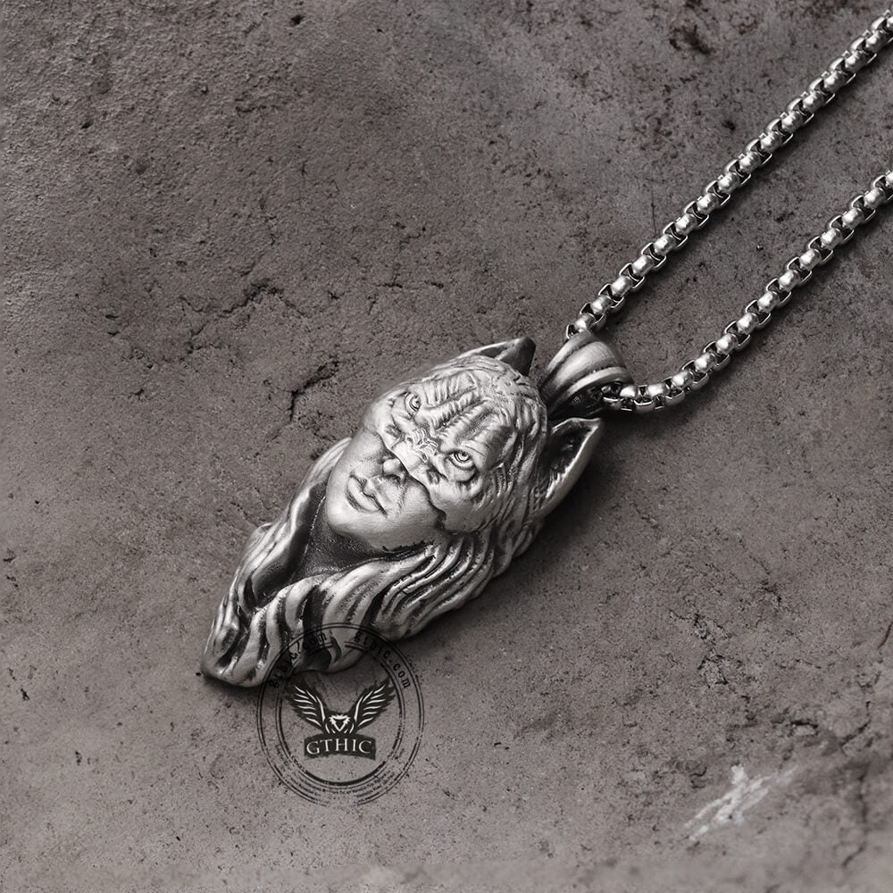 Collar de estaño puro de mujer con máscara de gato