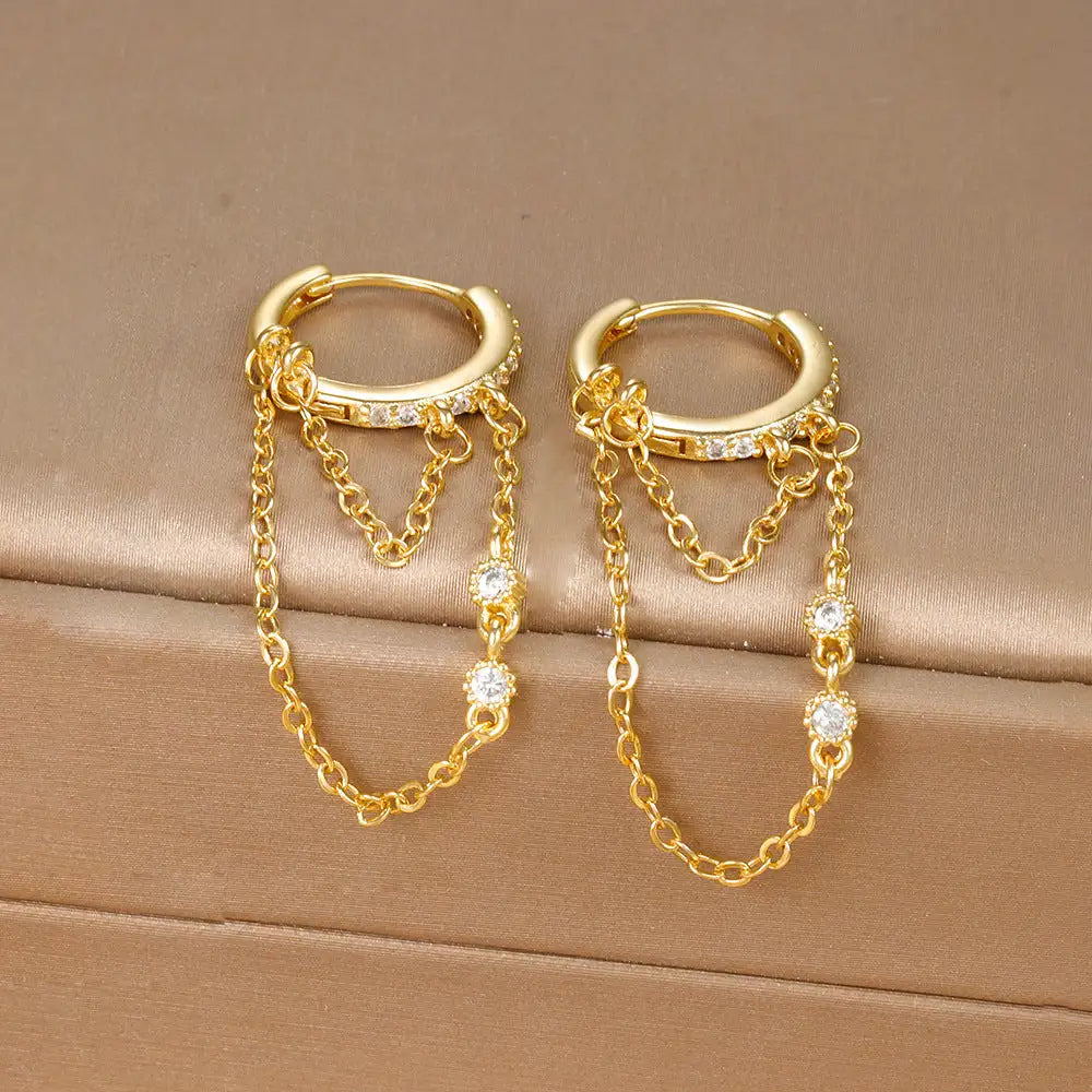 INS Chain Zircon Tassel Design Fashion Ear Ring - Lootquake