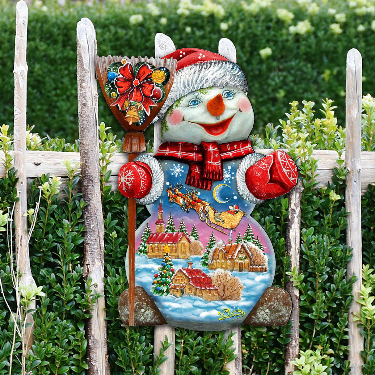 Decoración navideña de Papá Noel en el cielo nocturno con muñeco de nieve para puerta de G. DeBrekht - 818158H