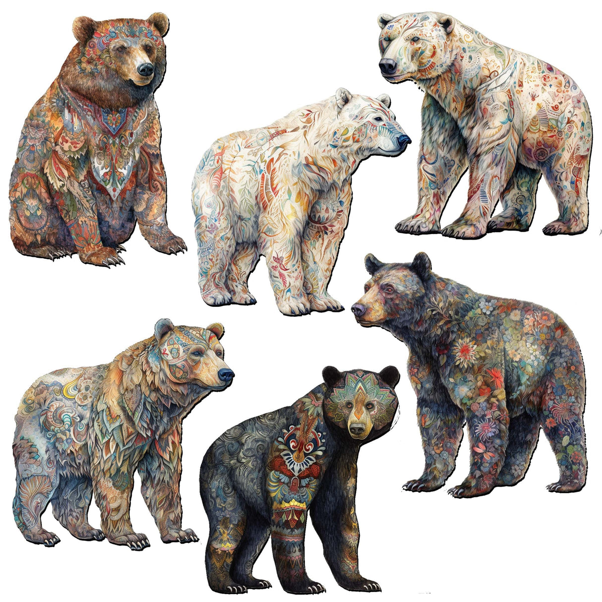 Bear Parade Decorative Wooden Magnets Set of 6 by G. Debrekht - Wildlife Decor - 8090106G-S6