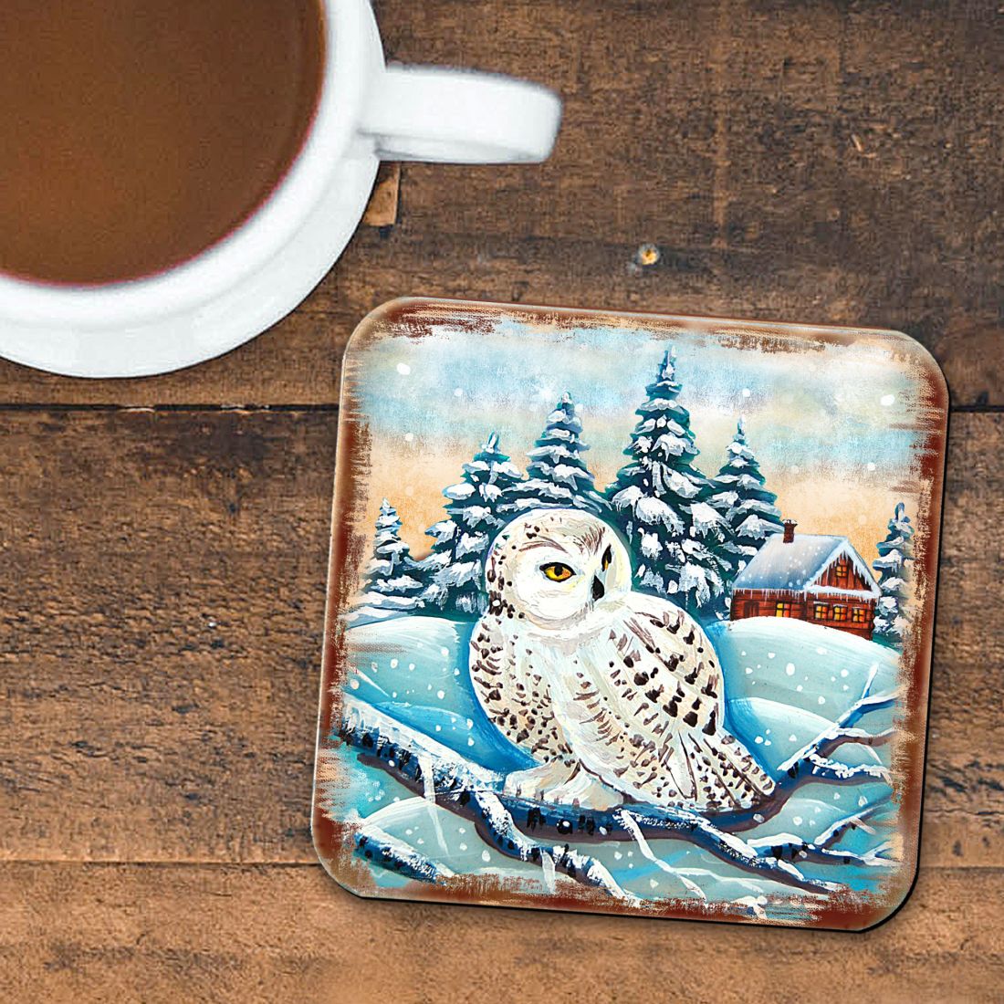 Owl Wooden Cork Coasters Gift Set of 4 by Nature Wonders - Nature Wildlife Decor - 95213C-S4