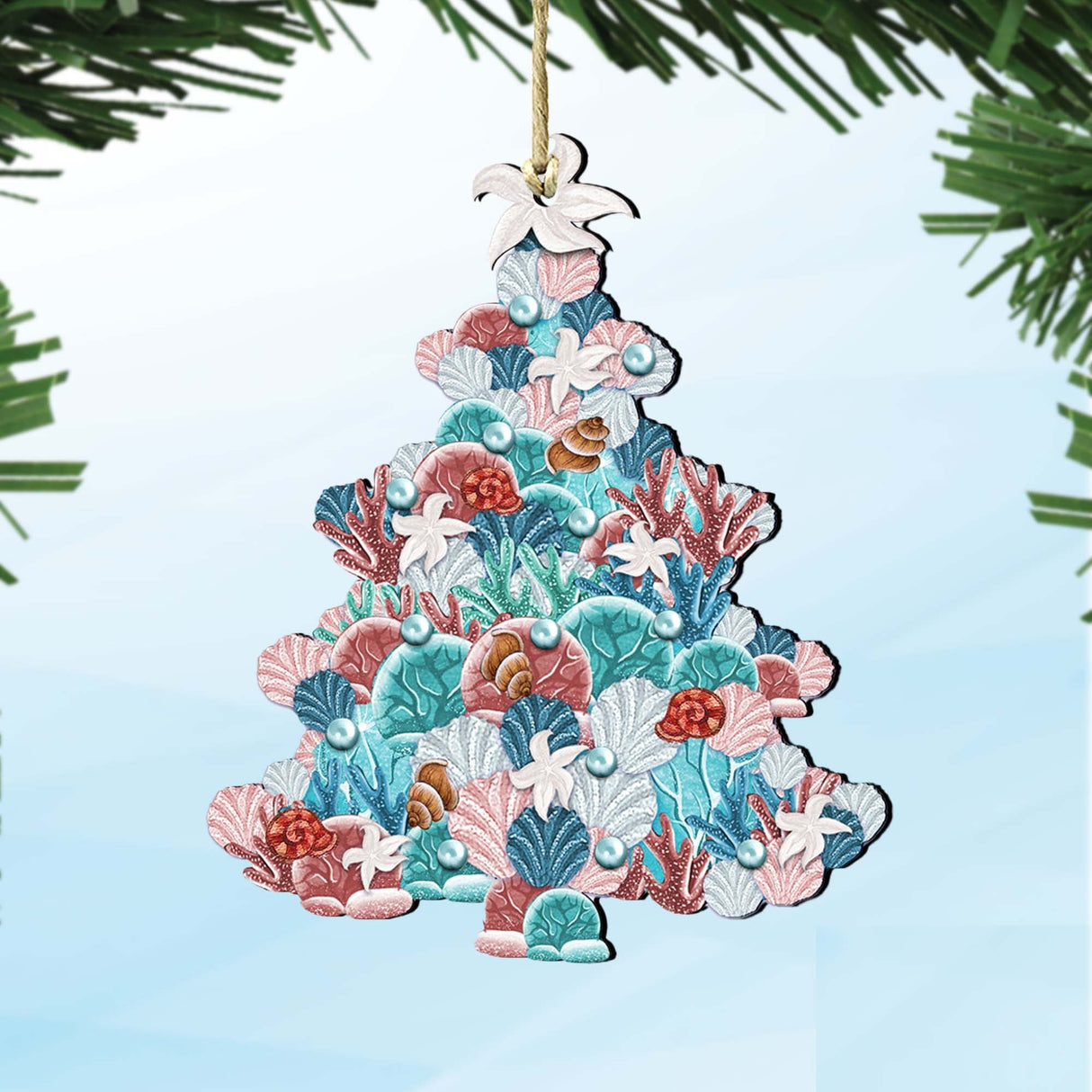 Coastal Tree Wooden Ornaments by G. DeBrekht - Coastal Holiday Decor - 8193149