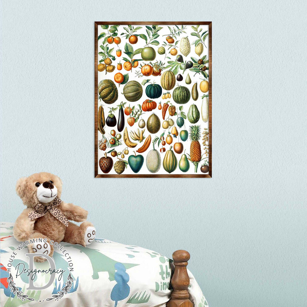 Póster Montessori de madera con frutas - Póster educativo para niños - Decoración para el aula - Estética - 310224