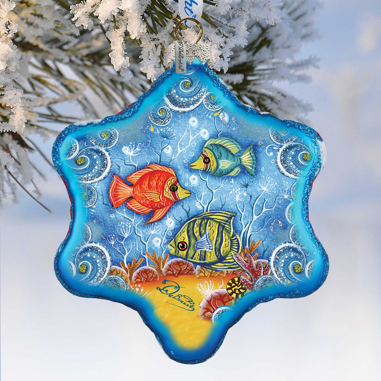 Adorno de cristal con forma de copo de nieve de estrella de mar, decoración de vida silvestre - 754-002 de G. DeBrekht Coastal