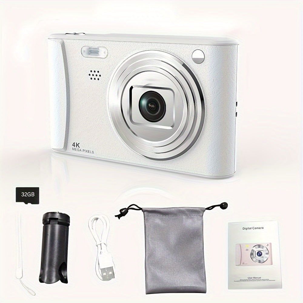 Cámara digital HD de 1080P con zoom digital de 8x para vlogs, pantalla LCD de 2,4 pulgadas, recargable, para adolescentes y principiantes, con tarjeta TF de 32 GB, compatible con fotos, vídeos y webcam. Regalo de Acción de Gracias y Año Nuevo.