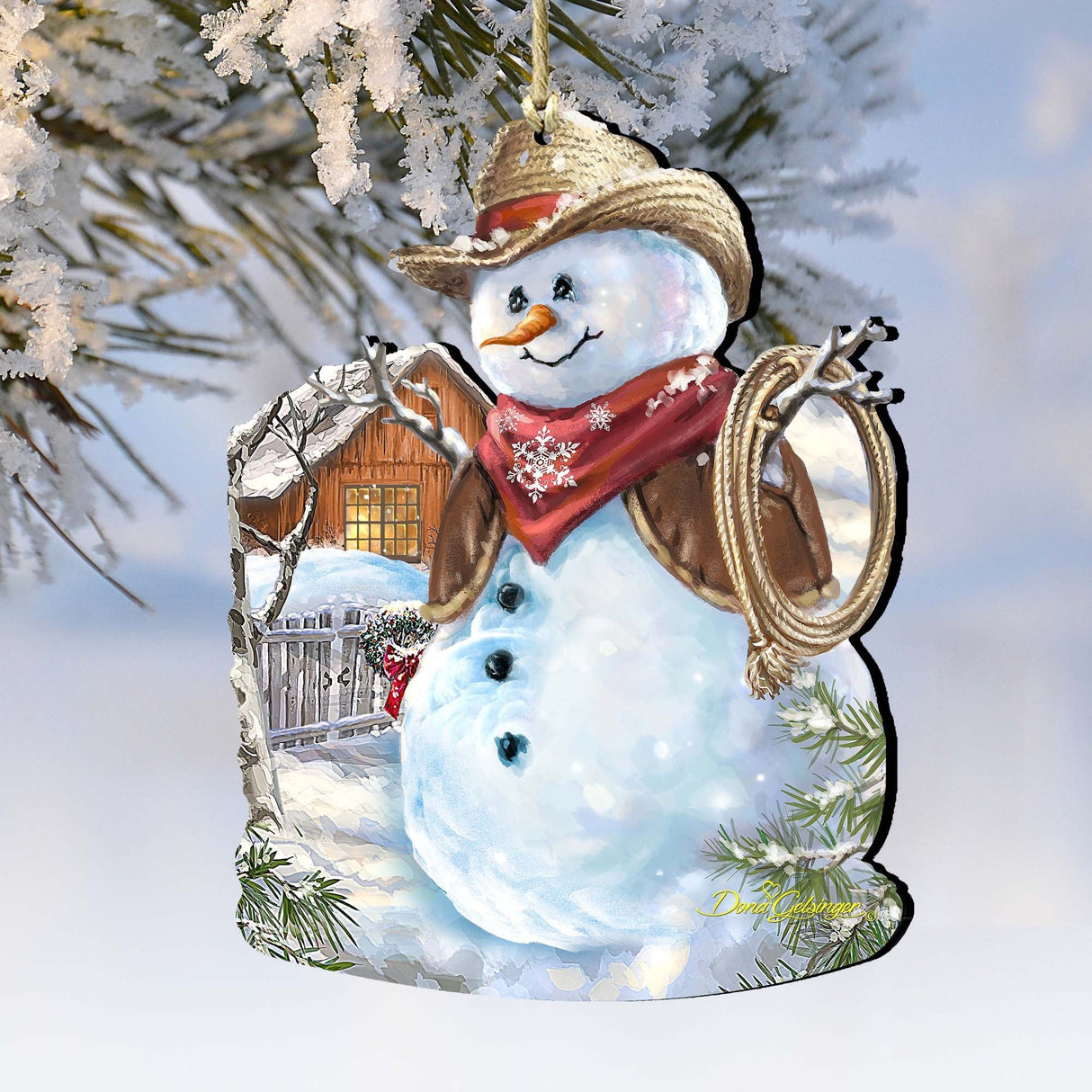 Cowboy Snowman Wooden Ornaments by Gelsinger - Christmas Santa Snowman Decor - 8121115-1541