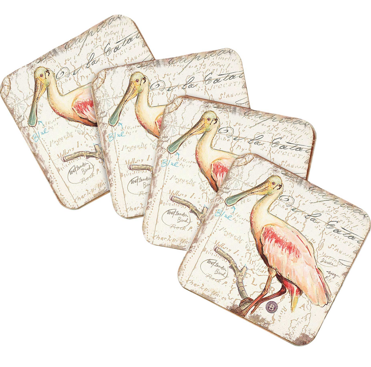 Bird Wooden Cork Coasters Gift Set of 4 by Nature Wonders - Nature Wildlife Decor - 8198624C-S4