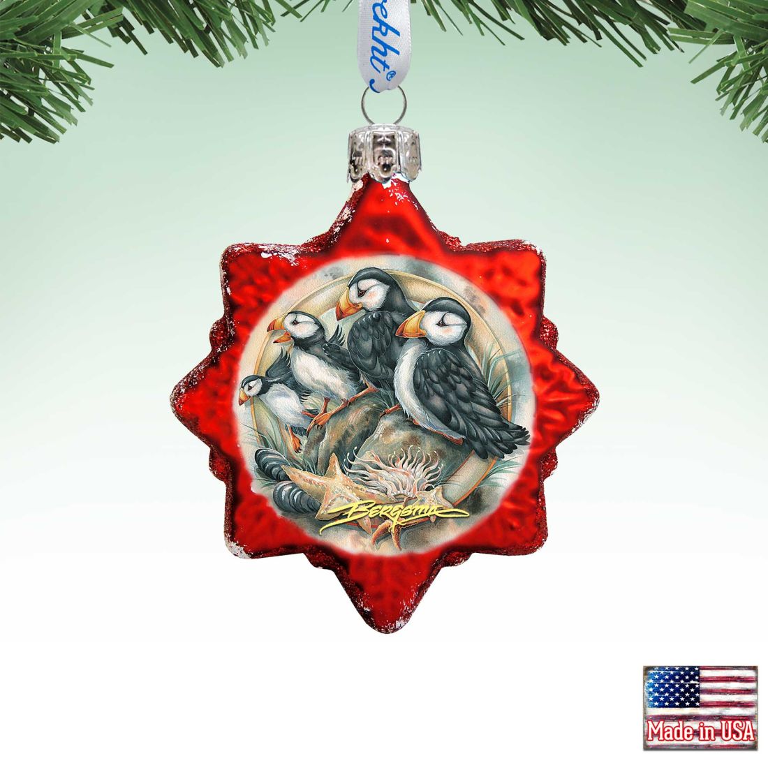 Send in the Clowns Puffins Mercury Glass Ornament by J. Bergsma - Wildlife Holiday Decor - 7783848-JB