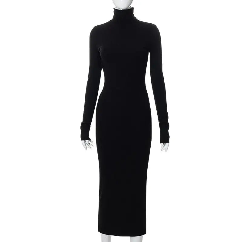 New Half-high Neck Long-sleeved Slim Thread Temperament Long Dresses - Lootquake