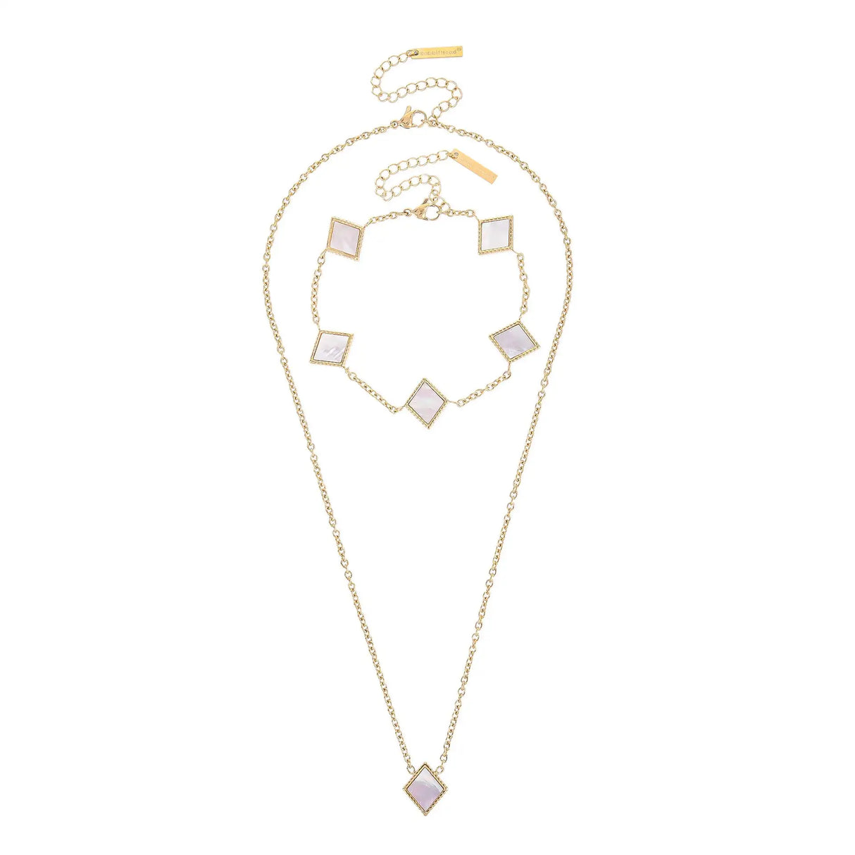 Square Natural White Shell Pendant Collarbone Necklace Bracelet - Lootquake