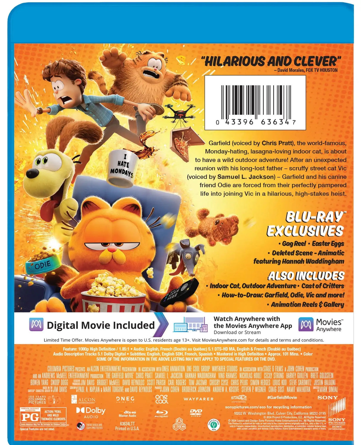 The Garfield Movie (2024) Blu-Ray + DVD + Digital (SDS UPC) Sony, Fami - Lootquake