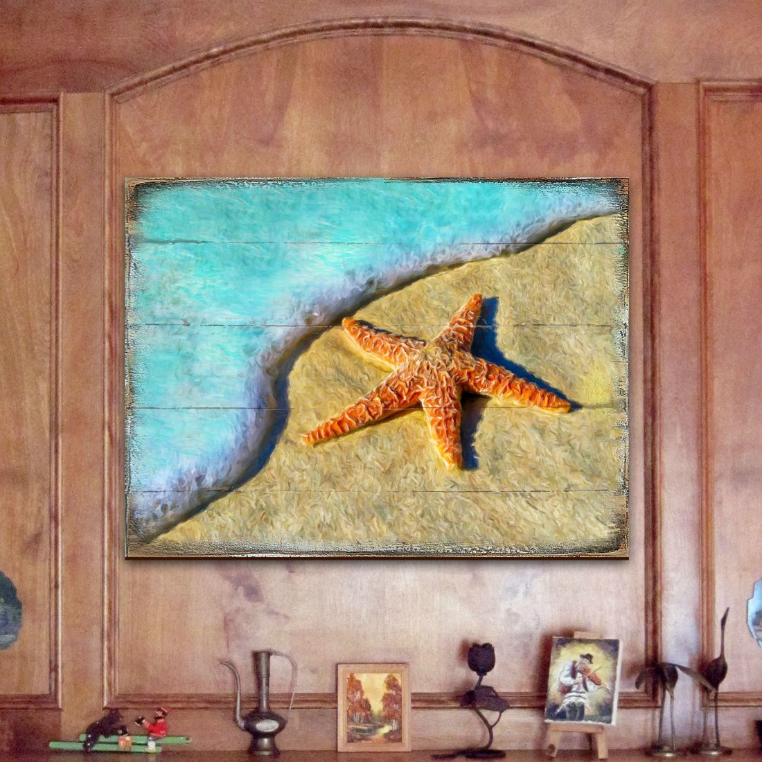 Starfish Wood Wooden Coastal Wall Art by Nature Wonders - Coastal Sea-Life Decor - 95253B