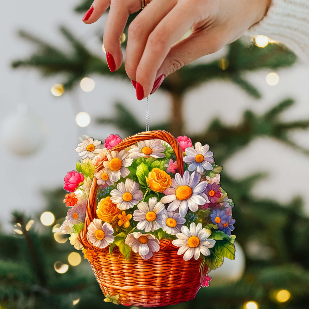 Daisy Basket Wooden Ornaments by G. Debrekht - Love Family Decor - 8688314