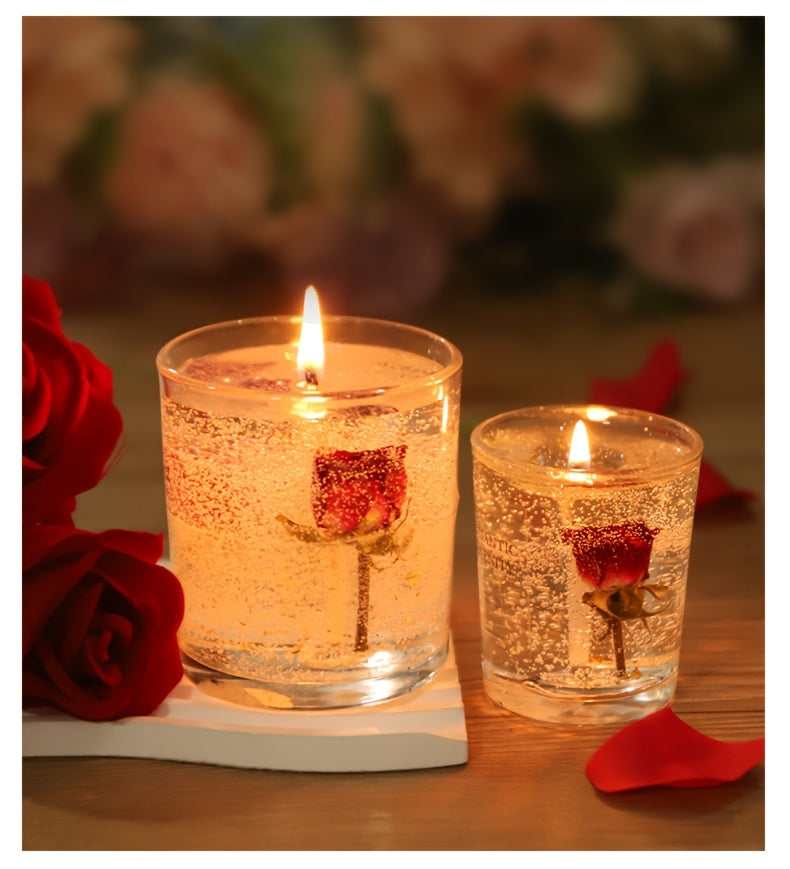 Vela perfumada de gelatina de rosa para aromaterapia, ambiente romántico, ideal para cumpleaños, San Valentín, aniversarios, Acción de Gracias y Navidad. 1 unidad, cera de soja en frasco de vidrio.