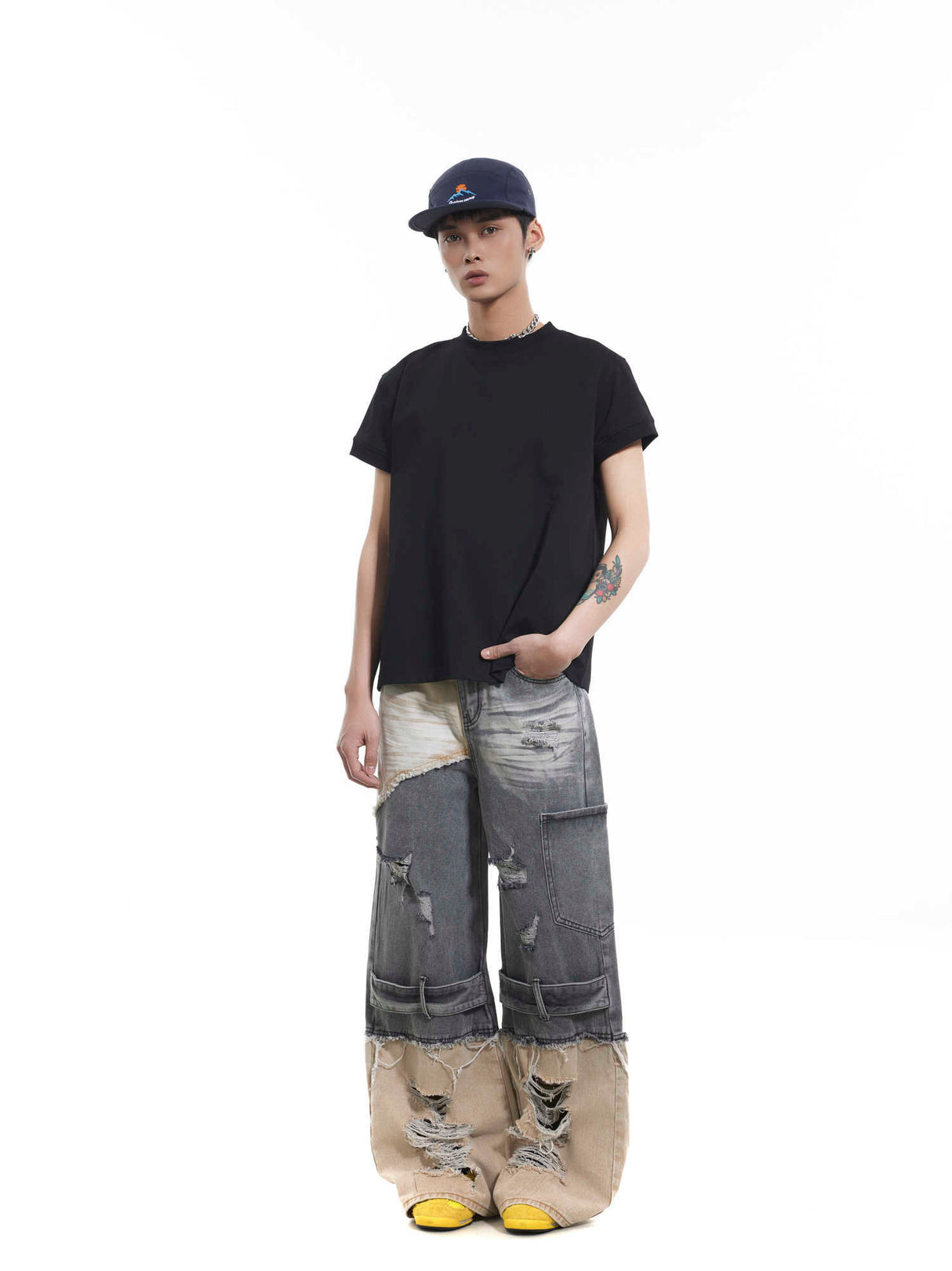 Niche Heavy Industry Washed Damaged Stitching Skinny Jeans - Lootquake