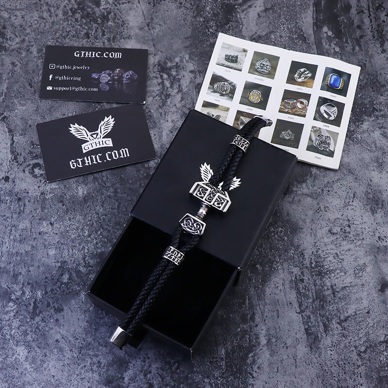 Pulsera vikinga de acero inoxidable con martillo celta