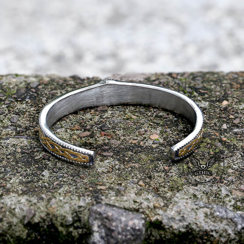 Pulsera vikinga de acero inoxidable con nudo celta y runas Mjolnir