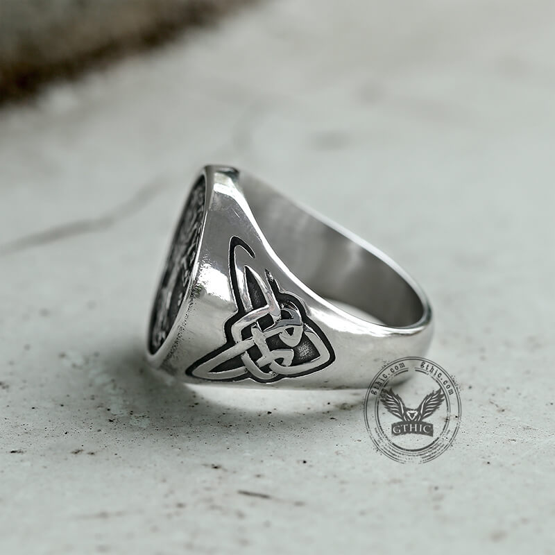 Anillo vikingo de acero inoxidable con nudo celta y árbol de la vida