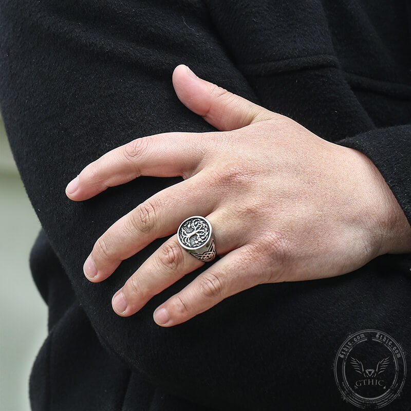 Anillo vikingo de acero inoxidable con nudo celta y árbol de la vida