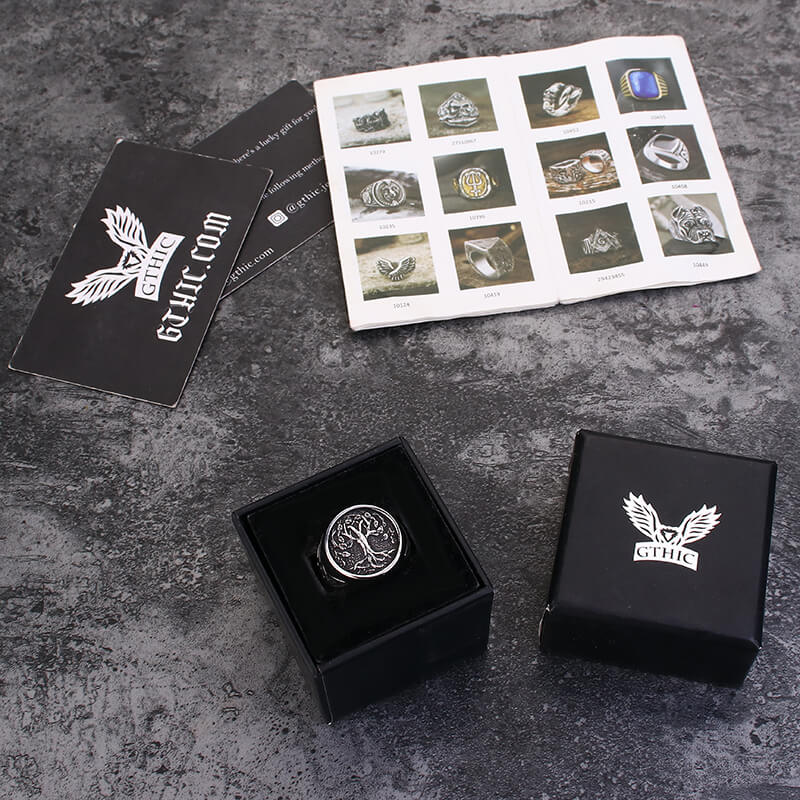 Anillo vikingo de acero inoxidable con nudo celta y árbol de la vida