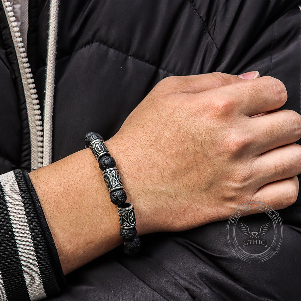 Celtic Knot Volcanic Rock Stainless Steel Bracelet